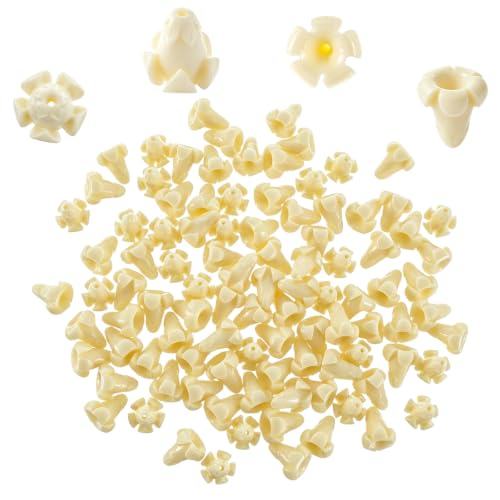 Foxtell 100 Pcs Pikake Flower Beads Crown Flower Beads Puakenikeni Bead for Jewelry Making DIY Crafts Wedding Decors Hawaiian Party Decorations (Ivory White Morning Glory)