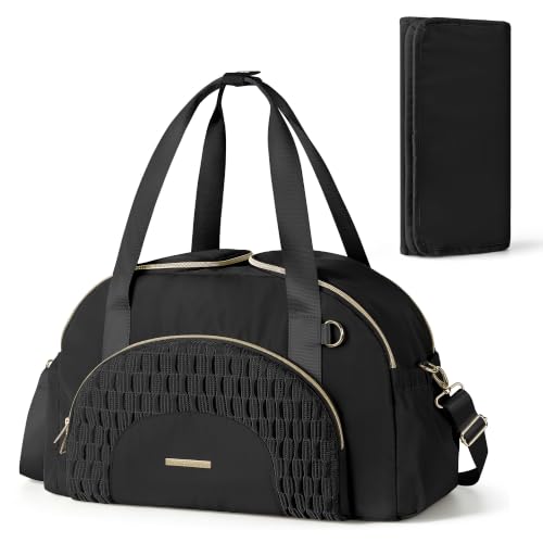 Marscamd Diaper Bag Tote with Changing Pad Large Crossbody Diaper Bags for Travel with Dual Inner Compartments Mommy Bag for Hospital Black