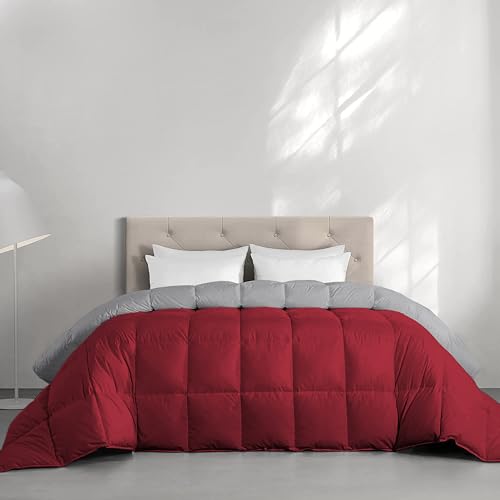 Image of Restful Sleep Reversible All Weather Comforter Single Bed Size - Dohar /Rajai /Blanket /Duvet -250 GSM Quilt Soft Microfiber Fill Single Size (60 inchX90 inch) - Burgundy /Silver Grey Color