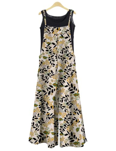 Image of YESNO Women Casual Loose Long Bib Pants Wide Leg Jumpsuits Baggy Cotton Rompers Overalls with Pockets PZZTYP2