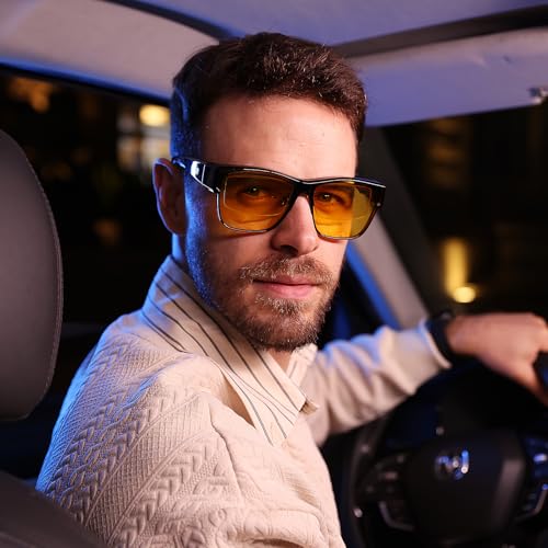 DUCO Night Vision Driving Glasses Fit Over Glasses for Men Women Anti Glare Polarized Yellow Nighttime Lens 8990Y2