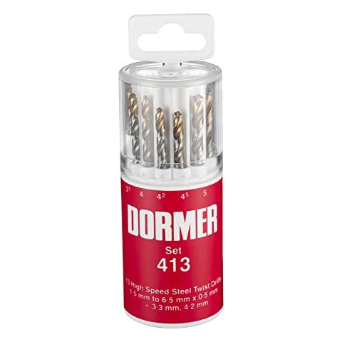 Dormer A094413 HSS High Speed Steel Jobber Drill Bit Set with 118 Degree Tin Tipped Split Point, Set of 13 Cover