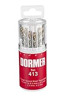 Dormer A094413 HSS High Speed Steel Jobber Drill Bit Set with 118 Degree Tin Tipped Split Point, Set of 13