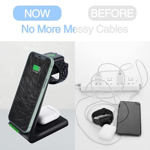 4126t4C0EES Wireless Charger Station,3 in 1 Fast Wireless Charger for Apple Watch Series SE/6/5/4/3/2/1,AirPods 1/2/pro,Compatible with iPhone 13/13 Pro/13 Pro Max12/12 Pro Max/Series 11/XR/8/8 Plus (Dark Black) - Image 3