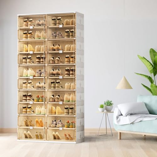 wesimple 40 Pairs Shoes Storage Cabinet of 3-Step Fast Installation,Plastic Shoe Box with Clear Magnetic Door for Display, Shoe Organizer for Sneaker, Sandals, Heels (2 Row, 10 Tier)