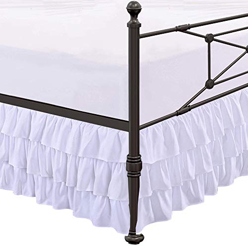 Split Corner Bed Skirt White Solid Microfiber Multi Ruffle Bedskirt Bed Wrap Easy Fit Dust Ruffles 15 Inch Drop Dust Ruffle Gathered Bedskirts Wrinkle Ruffled Bed Skirt King 15" #TOP18