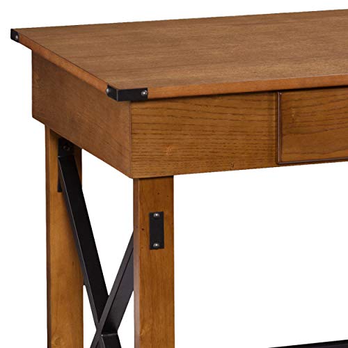 Sei Furniture Canton Adjustable Height Sitting Or Standing With Hidden Storage Desk, Distressed Glazed Pine, Black #TOP7