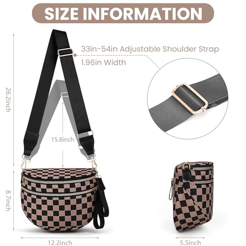 Image of Lushandy Bum Bag Checkered Crossbody Bag Mom Everyday Purse | Roomy Space, Wipe Clean, Wide Strap