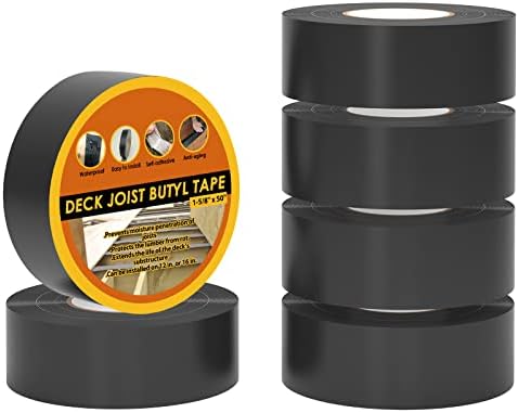 Deck Joist Tape 1-5/8" x 50' Butyl Joist Tape for decking, 6 Pack Deck Joist Flashing Tap for Top of Joists, Rim Joists, Under Joists and Beams-