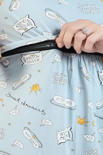 Image of Fabme Women's Full Length Printed Pre and Post Pregnancy Pure Cotton Nursing Nightdress Nighty