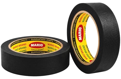 Image of Mario Black Masking Tape - 20 Meter Length, 24mm Width - Durable Painter's Masking Tape for Wall, Floor & Art Craft - Easy Tear, Clean Removal - Pack of 2 Rolls
