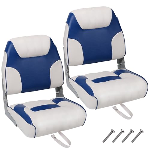 GAOMON Boat Seats, Low Back, Boat Seats Stainless Steel Screws Included,Fold-Down Fishing Boat Chair with Thickened Sponge Padding and Hinge for Fishing Boats, Jon Boats, 2 Packs, Royal Blue