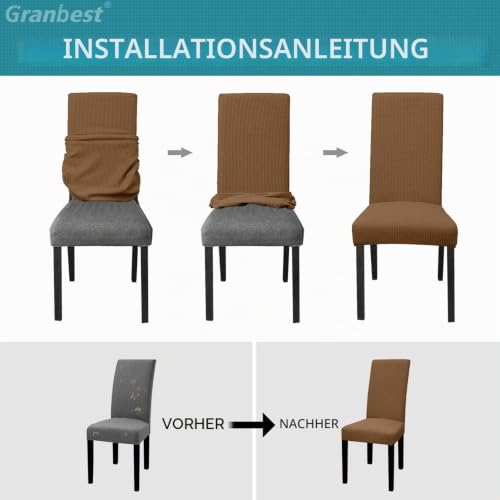 Granbest Hohe Dehnung Stuhlhussen, Universelle Passform Jacquard Esszimmerstühle Bezüge, Abnehmbare Stuhl Protektors für Esszimmer, Küche… – Ansicht 6