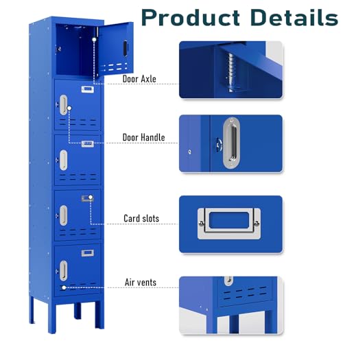 Image of BUTISOW Metal Lockers - 66 inch Height Steel Lockers for Employees with 5 Door Storage Locker with Card Slot for Employees Gym School Home Office Garage - Assembly Required