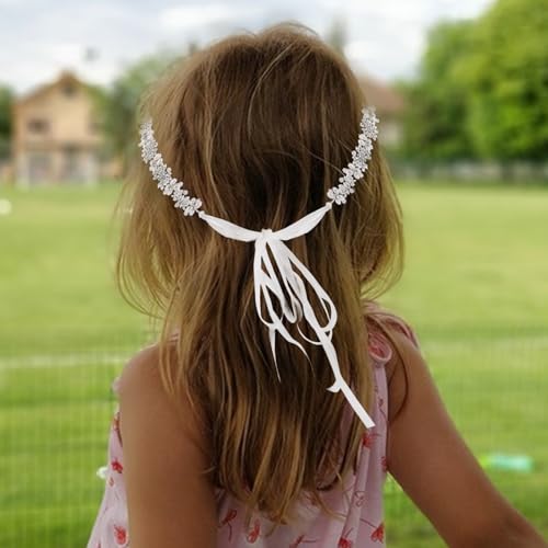 1 Pack Flower Girl Hair Accessory, Flower Headband, Weddings Hair Accessories, Tiara for Little Girl - Pearl & Silver Flower Crown Headband for Weddings, Birthdays 6
