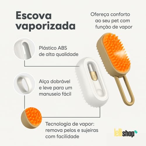 Escova Pet Vaporizada Para Remoção De Pelos Gatos Cães Recarregável Elétrica Pente Com Vapor (Cor Nu