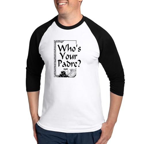 CafePress Who's Your Padre Baseball Jersey Men's Cotton Baseball Jersey, 3/4 Raglan Sleeve Shirt Black/White