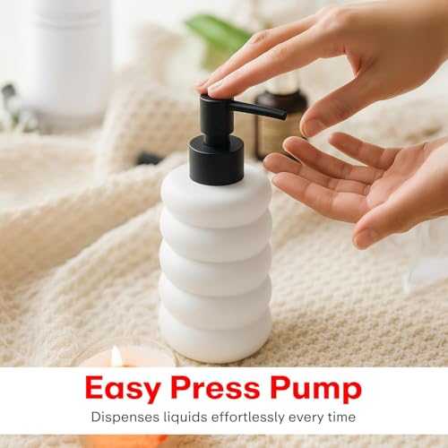 Image of Rioware Ceramic Soap Dispenser Hand Wash Bottles for Basin | Multipurpose Refillable for Liquid Shampoo, Kitchen, Bathroom, and Household Use | 300Ml, Pack of 2 - Round White & Black