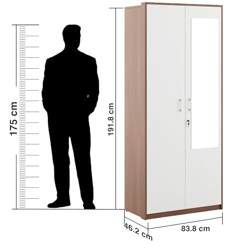 Image of Spacewood Dew Wardrobe | 3 Year Warranty | Almirah, Cupboard, Almari, 2 Door Wardrobe with Mirror, 1 Drawer (1 Lock Drawer) and 1 Hanging Space|Engineered Wood| Walnut Rigato
