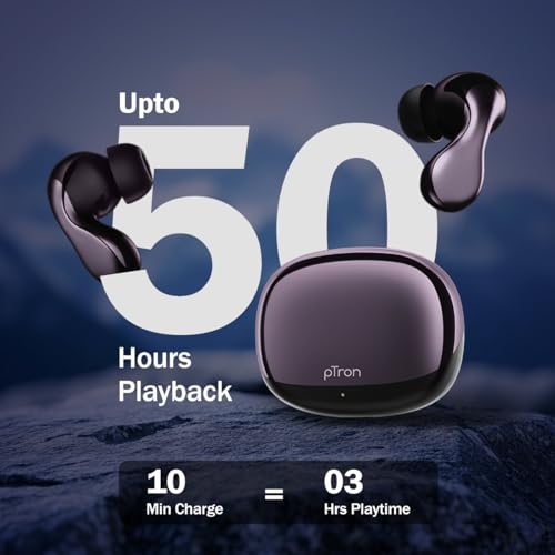 Image of pTron Bassbuds Tango in-Ear TWS Ear Buds w /Custom EQ, 50hrs Playtime, Pristine Sound, Dual Mic, TruTalk ENC Calls, Mobile App,Wireless Bluetooth V6.0,Touch Controls,Type-C Charging, IPX5 (Nexua Black)