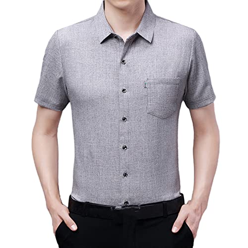 Chemise hawaïenne gris clair en coton et lin slim d'été pour homme