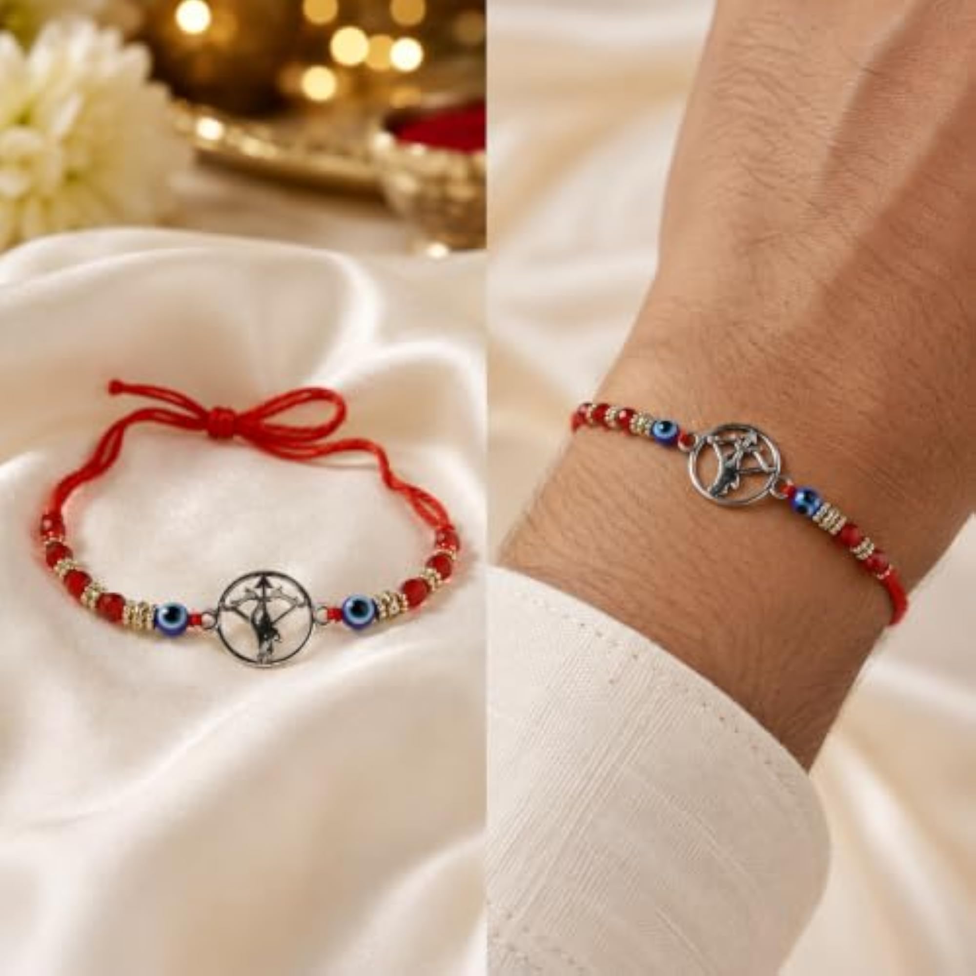 925 Sterling Silver Dhanush Baan Rakhi for Brother, Evil Eye