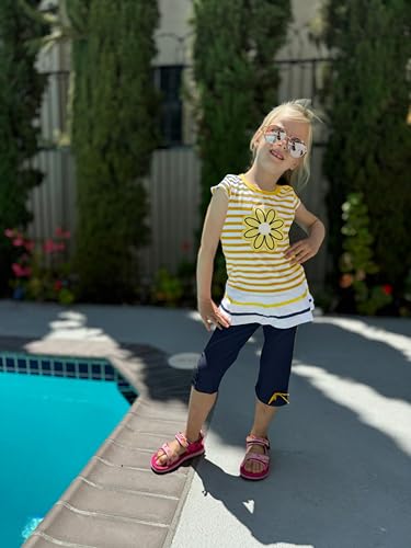 Image of LUKYCILD Baby Girls Summer Clothes Casual Clothing Suit Short Sleeve Striped T-Shirt +Pants