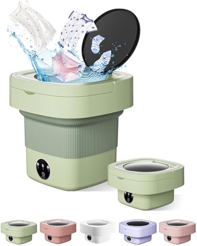 Portable Washing Machine, 9L Mini Laundry Washer with 3 Modes Cleaning for Underwear, Baby Clothes, Sock, Small Delicates. Foldable Washer and Dryer Combo for Apartment, Home, Hotel, Camping,RV(Green)