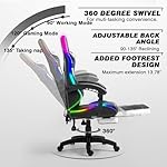 RGB LED Lights Gaming Chair with Footrest for Adults and Kids, Lumbar Support Massager Video Game Chair, High Back Reclining Gamer Chair with Headrest, 360° Swivel Computer Chair (White) - Image 5