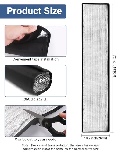 Outdoor HVAC Copper Pipe Insulation Cover, 72x10.2 Inch Flexible 600D Oxford AC Pipe Insulation Cover for Outside Wrap Weatherproof Sleeve Central Air Conditioning Mini Split Winter Protection, Black - image 3