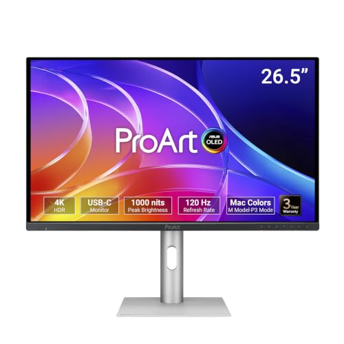Image of ASUS ProArt Display 27 inch 4K OLED USB-C Professional Monitor (PA279CDV) - QD-OLED, 120Hz, HDR10, 99% DCI-P3, ΔE < 1.5, Calman Verified, USB-C (96W PD), AutoKVM, Ergonomic Stand, Mac, 3yr Warranty