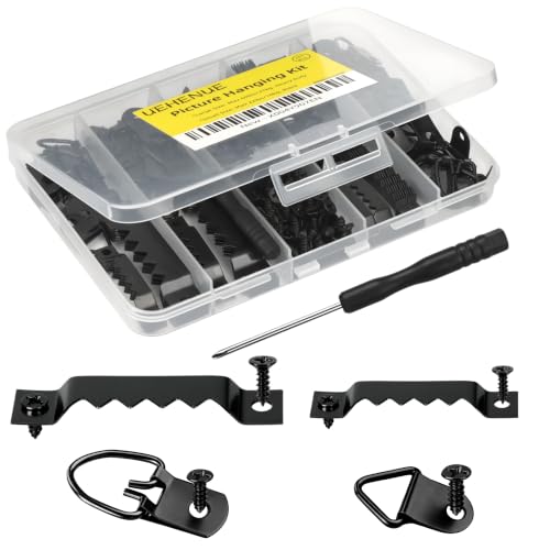 UEHENUE 251Pcs Picture Hanging Kit Include 50 Sawtooth Picture Hangers 50 D Rings 150 Screws and Screwdriver Dual-Size Heavy Duty Picture Frame Hanging Hardware for Artwork Frame Canvas Mounting