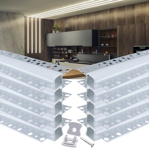 Muzata 10Pack 3.3FT/1M Plaster-In LED Channel Trimless Recessed LED Strip Diffuser Channel Spotless Deeper Wider for Drywall Ceiling Wall U117 WW 1M