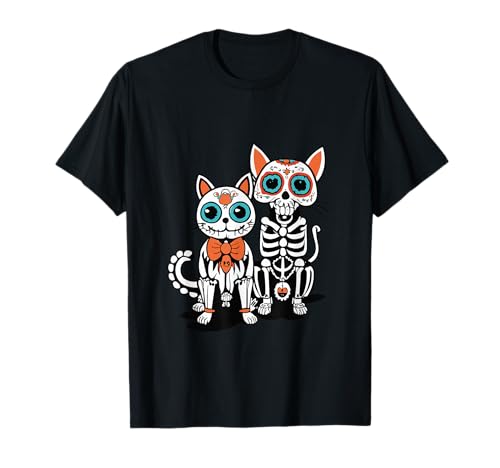 Halloween Dia de Los Muertos Sugar Skull Squelette Chiens & Chat T-Shirt