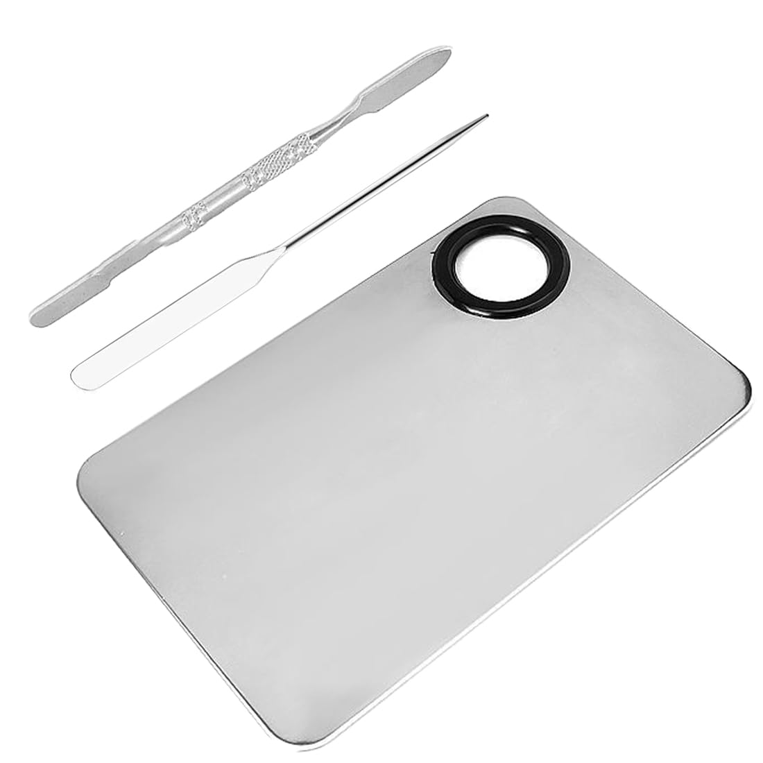 Professionale Makeup Mixing attrezzo, Palette per Miscelazione del Trucco in Acciaio INOX, con Spatola per Mescolare Fondotinta, Argento (Standard)