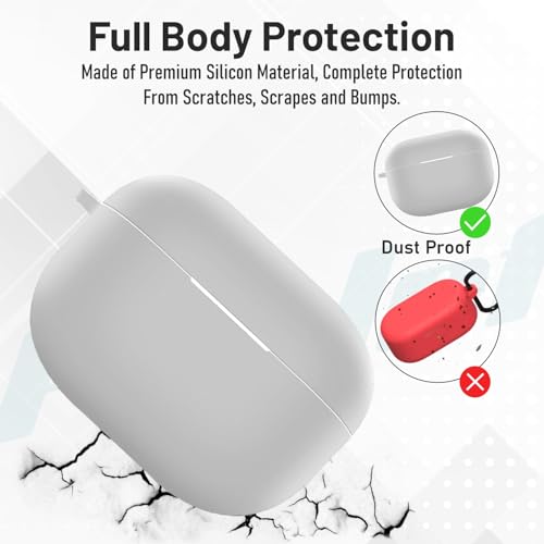 Image of Prolet New Silicone Case Compatible with Realme Buds T300, Soft Silicone 360 Full Protection Dust-Proof Shockproof Case Cover with Hook-Grey