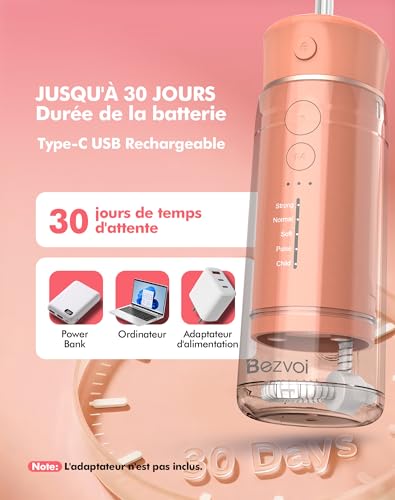 Hydropulseur rechargeable avec 5 modes de pression et réservoir de 180ml
