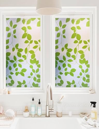 Image of WALLMATE Self Adhesive Window Film Frosted 3D Glass Door Window Frosted Film for Home /Office /Bathroom & Living Room Multicolor Frosted Film (16 x 120 Inch, Leaf Plant)