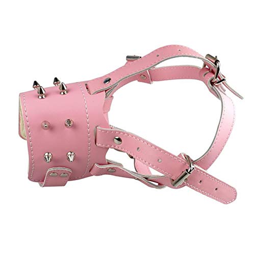 Muselière en cuir clouté YUXIN rose taille L pour chien moyen et grand