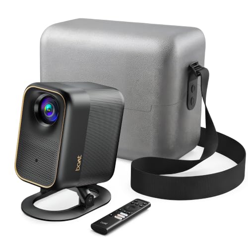 Image of boAt Cinehead F1 Pro Portable Projector, Google TV Official Certified Apps, 4K Ultra HD, Ultra Bright 500 ANSI Lumens,10W Dolby Speakers, Fully Automatic 1080p, Travel Edition Projector(Mystic silver)