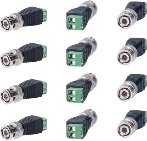 Cctv4Less BNC Male Balun Connector for Coax CAT5, CAT6, CAT7 to BNC Male and 2 Screw Camera Terminal Adapter - Reliable CCTV Surveillance Video Transmission (10)