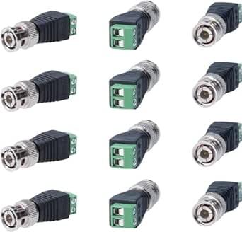 Cctv4Less BNC Male Balun Connector for Coax CAT5, CAT6, CAT7 to BNC Male and 2 Screw Camera Terminal Adapter - Reliable CCTV Surveillance Video Transmission (10)