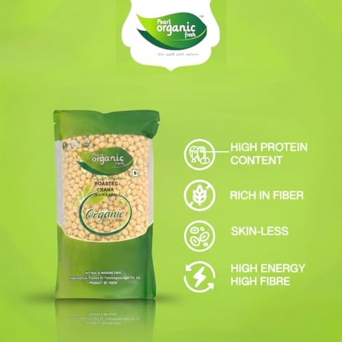 Image of Pearl Organic Fresh Organic Bhuna Chana Without Skin | Roasted Desi Chickpeas | Whole Roasted Chana Ready to Eat | Healthy High Protein Snack | Organic Roasted | Crunchy Gluten-Free Snack (750 Gm)