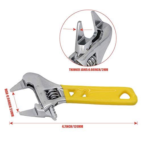 Image of Extra Slim Jaw 4-Inch Adjustable Wrench, Silver, High Carbon Steel