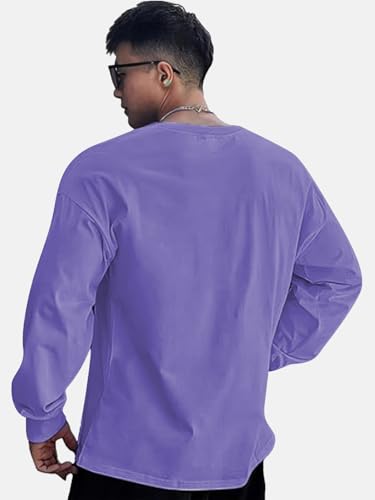 Image of CHKOKKO Men's Polyester Oversized Fit Oversized Solid Round Neck Full Sleeve Tshirts