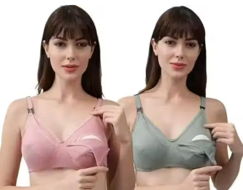 Bra with Front Opening, Cotton Blend, Wire-Free, Adjustable Straps, Full Coverage (in, Numeric, 36, B, 2multi)-image-13