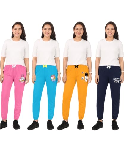 Image of KYDA KIDS Girls 100% Pure Cotton Printed Loose Fit Track Pants | Premium Summer Casual Wear with Elastic Waist Daily Comfort Wear (Pack of 4)