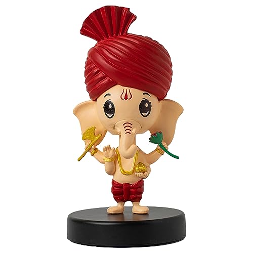 Image of Lord Bal Ganesh Idol for Car Dashboard Bobblehead, Home Decor Items for Living Room, Office Desk, Ganpati Murti for Gifting, Statue for Good Luck, Superhero Action Figure, Little Axe and Flower