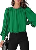 Dokotoo Womens Ladies Summer Crew Neck Long Sleeve Tunic Tops and Blouses Solid Color Casual Dressy T-Shirts Work Business Loose Shirts 2023 Trendy Green Small