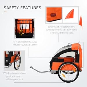   Aosom-2-Seat-Child-Bike-Trailer-for-Kids-with-a-Strong-Steel-Frame-5-Point-Safety-Harnesses-Comfortable-Seat